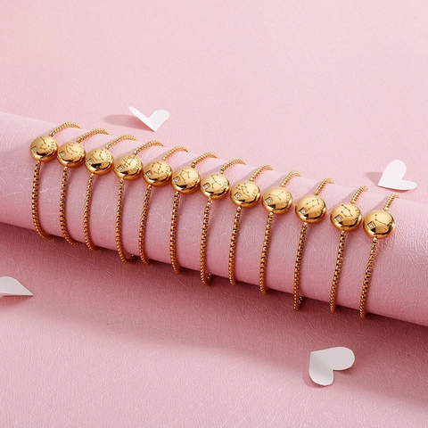 Stainless Steel Zodiac Constellation Bracelet Gold Plated Adjustable Box Chain Cubic Zirconia Pendant Jewelry For Women
