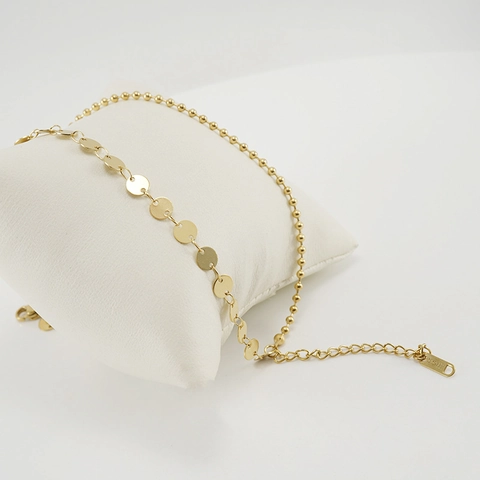 Double Layer Anklet 18K Gold Plated Stainless Steel Bead Chain Round Disc Foot Jewelry For Women Adjustable Bohemian