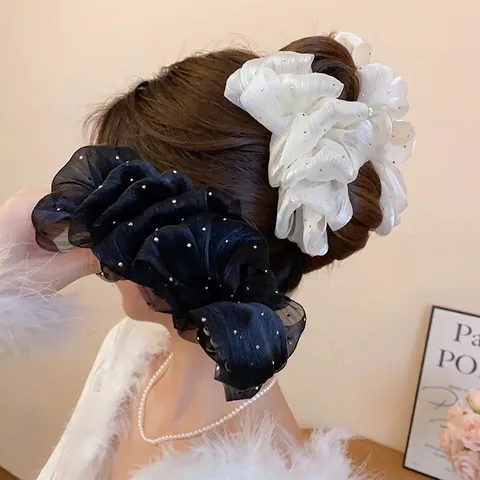 Große Haarklammer Organza Netz Plissee Strass Übergroße Haargreifer Haarschmuck Für Frauen Elegant