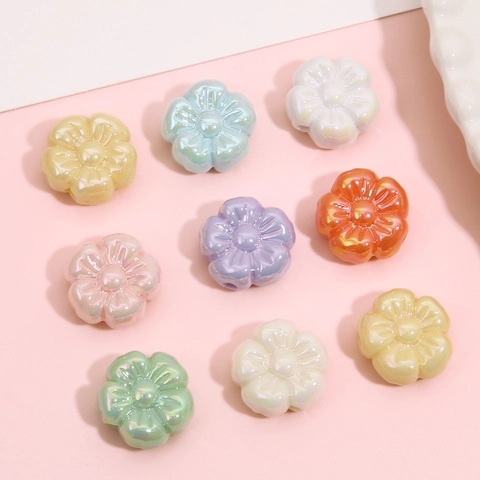 Acrylic Flower Beads Iridescent Artificial Pearl Luster Small Floral Charms For DIY Jewelry Making Bracelet Necklace Findings