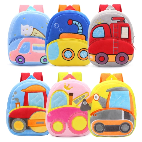Kids Plush Backpack Cute Cartoon Engineering Vehicle Construction Car Preschool Toddler Bag Lightweight Novelty For Boys Girls