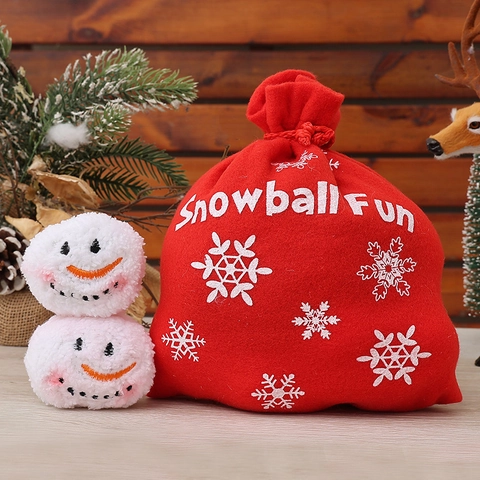 Giocattoli Palla Di Neve In Peluche Morbido Gioco Di Battaglia Di Neve Al Chiuso Con Borsa A Coulisse Rossa Ricamo Fiocco Di Neve