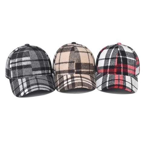 Casquette De Baseball À Carreaux Polyester Épais Chaud Visière Courbée Vintage Réglable Chapeau De Sport Pour Hommes Femmes