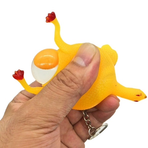 Squishy Egg Laying Chicken Toy Stress Relief Keychain Novelty Prank Funny Yellow Soft Rubber Gag Gift