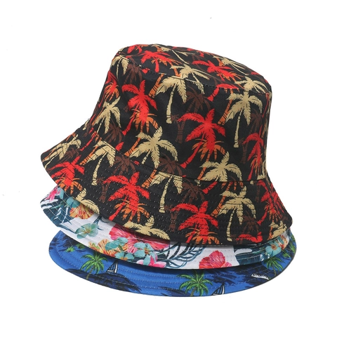 Bucket Hat Tropical Coconut Tree Print Summer Sun Protection Casual Beach Travel Polyester Outdoor Unisex