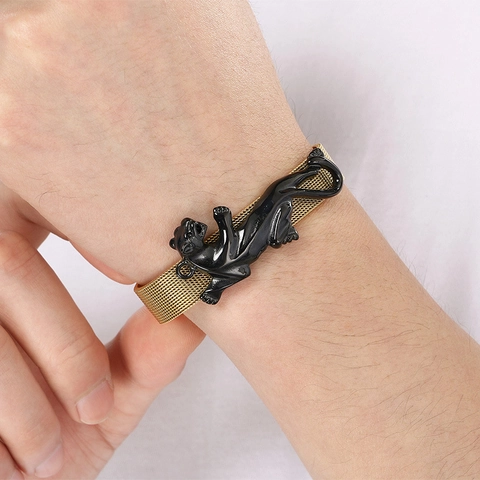 Heren Roestvrij Stalen Mesh Armband Luipaard Panter Diermotief Verstelbaar Hip Hop Mode Sieraden