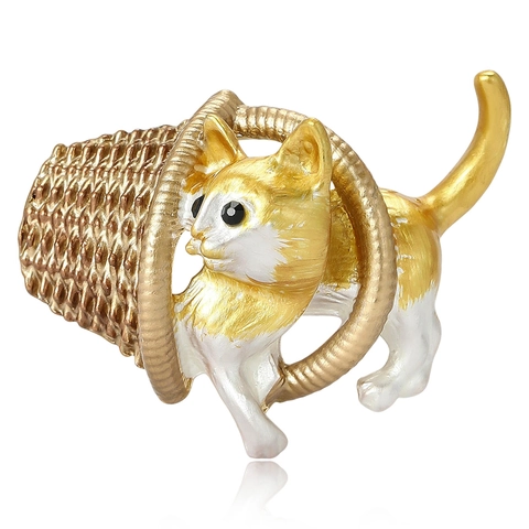 Broche De Esmalte Gato Lindo En Cesta Joyería De Animales De Aleación Perlas Artificiales Para Decoración De Ropa Estilo Dibujos Animados