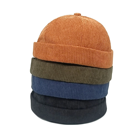 Brimless Docker Hat Corduroy Retro Streetwear Landlord Cap Mit Verstellbarem Lederriemen Vintage Beanie Für Herren Damen