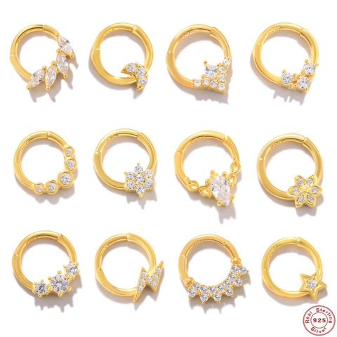 Piercing Sieraden Neusring 925 Sterling Zilver Verguld AAAAA Zirconia Kraakbeen Helix Oorbel Clicker Hoop