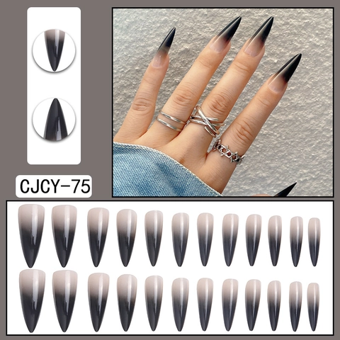 Schwarz Nude Ombre Press On Nägel Lange Stiletto Künstliche Nägel Glänzend Schicke Falsche Fingernägel Vollflächig