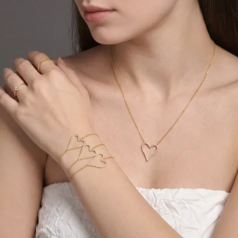 Set Gioielli in Acciaio Inossidabile Cuore Zirconia Collana Ciondolo Cavo Bracciale Donna Accessori Moda Premium
