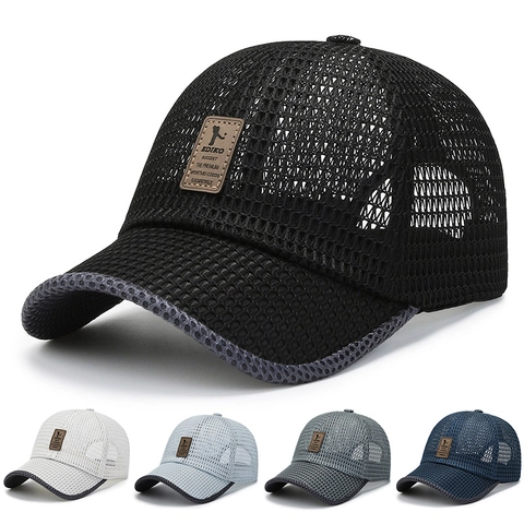 Cappellino Da Baseball Traspirante In Mesh Da Uomo Estate All Aperto Protezione Solare Sport Camionista Con Toppa In Pelle