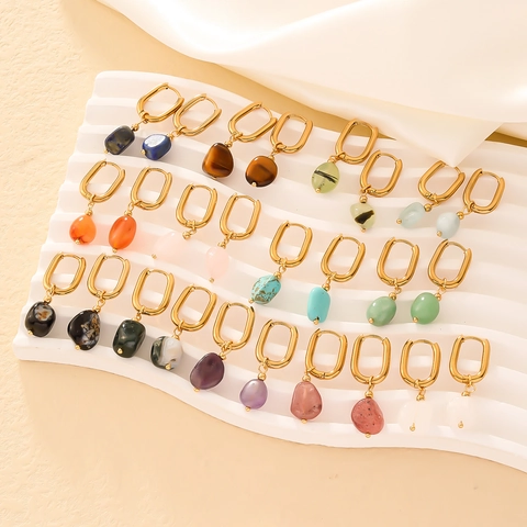 Naturstein Hängeohrringe Edelstahl Vergoldet Unregelmäßige Edelstein Huggie Hoops Minimalistischer Schmuck Für Damen