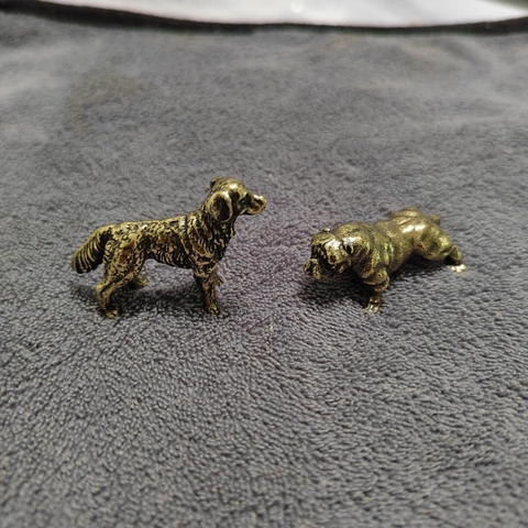 Statuetta Cane Miniatura Ottone Antico Metallo Statua Animale Vintage Decorazione Scrivania Bully Pastore