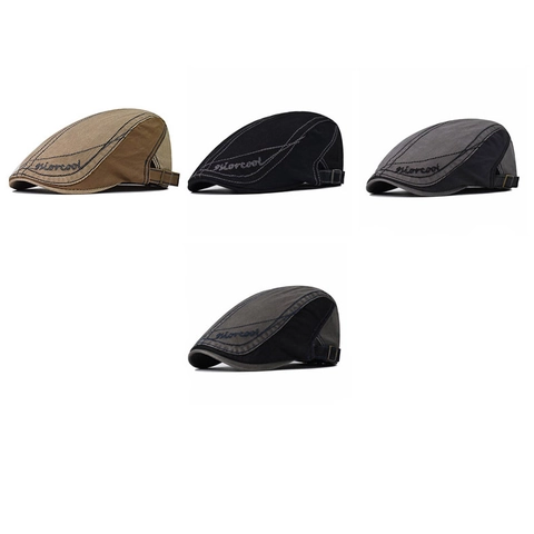 Cotton Flat Cap Breathable Retro British Style Forward Hat With Letter Embroidery Adjustable Buckle For Men Women