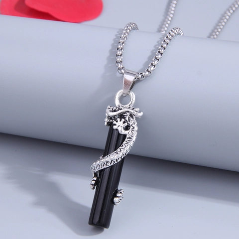 Collana Con Ciondolo Drago Retrò In Lega E Colonna Di Vetro Stile Mitico Catena Lunga Per Maglioni Per Uomo E Donna Gioielli