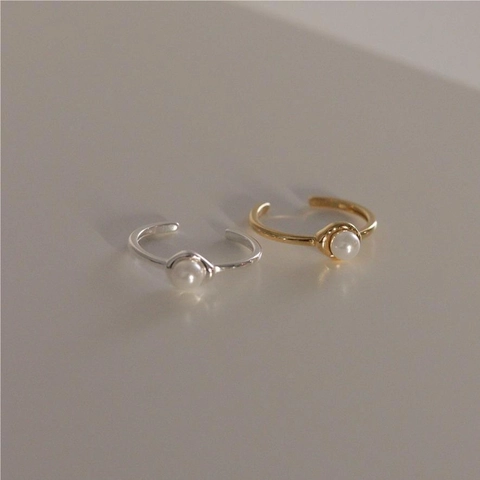 Minimalist 925 Sterling Silver Artificial Pearl Ring Adjustable Open Ring For Women Elegant Jewelry Gift