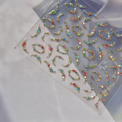Pegatinas Uñas 3D Barroco Relieve Dorado Brillantes Color Perlas Artificiales Imitación Decoración Manicura DIY Estilo Vintage Elegante
