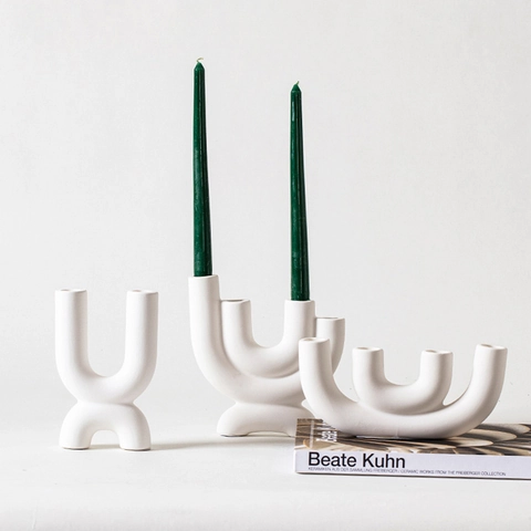 Modern Ceramic Candle Holder Nordic Minimalist Geometric U-Shape Multi-Head Candlestick Centerpiece Artistic Home Decor