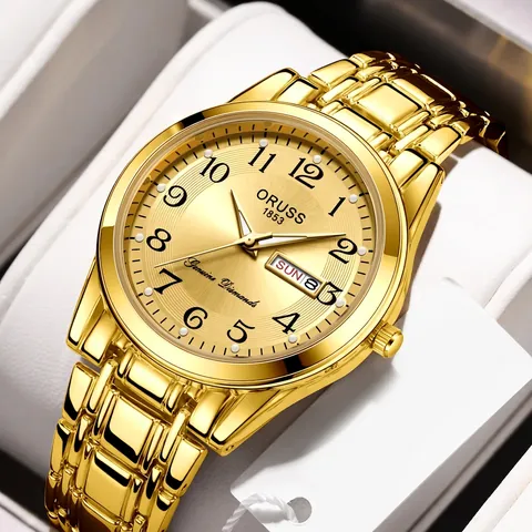 Luxury Men Business Quartz Watch Luminous Waterproof Calendar Day-Date Alloy Strap Arabic Numerals Dial Fashion Wristwatch