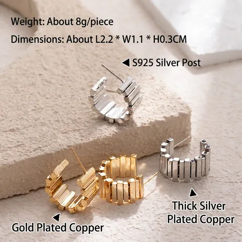 Orecchini a Cerchio Geometrici a Forma di C Vintage per Donna in Rame Galvanizzato Gioielli di Moda Con Perno in Argento Sterling 925