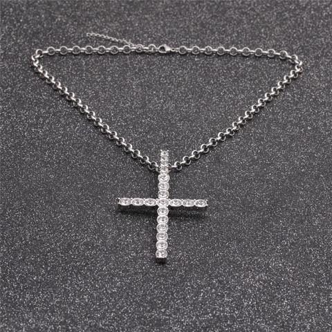 Kruis Hanger Ketting Roestvrij Staal Met Rijnstenen Religieuze Hip Hop Mode Sieraden Voor Heren En Dames