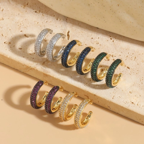 Orecchini Ear Cuff A Forma Di C Rame Micro-Pavé Zircone Non Perforati Stile Di Lusso Leggero Elegante Per Donne