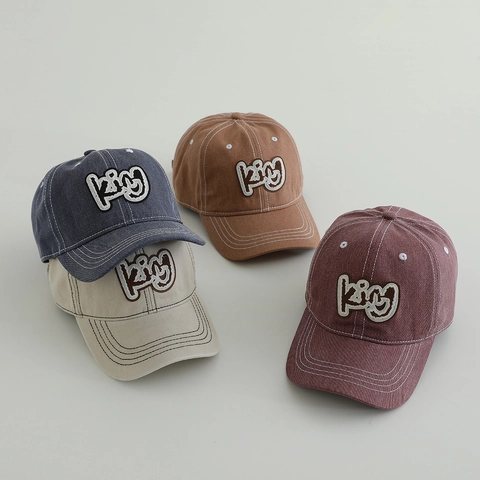 Kids Baseball Cap Washed Denim Cotton Retro Letter Embroidery Adjustable Sun Hat Vintage Style For Boys Girls