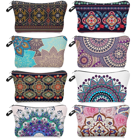 Polyester Make-up Tas Waterdicht Mandala Print Cosmetische Tas Draagbare Reis Organizer Met Handvat Rits