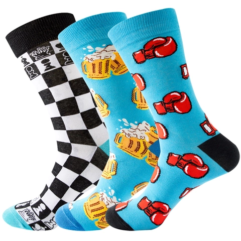 Novelty Crew Socken Baumwollmischung Mittelhoch Gemustert Dollar Bier Totenkopf Schach Boxen Lustige Strümpfe Herren Damen