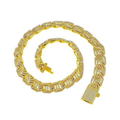 Hip Hop Kubanische Gliederkette Halskette Und Armband Legierung Strass Buchstabe H Hohl Iced Out Mode Schmuck Für Herren