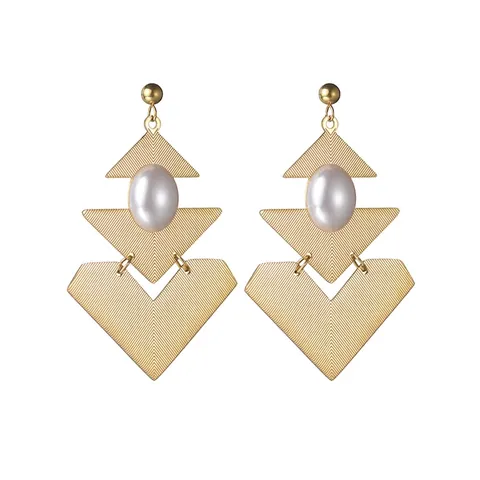 New Chinese Style Stainless Steel Triangle Stitching Artificial Pearl Earrings Vintage Geometric Drop Earrings For Women