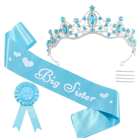 Big Sister Party Zubehör Strass Legierung Krone Tiara Satin Schärpe Und Rosetten Abzeichen Für Babyparty Feier