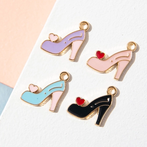 Alloy Enamel High Heel Shoe Charms With Heart Cartoon Drip Oil Pendants For DIY Jewelry Making Bracelet Necklace
