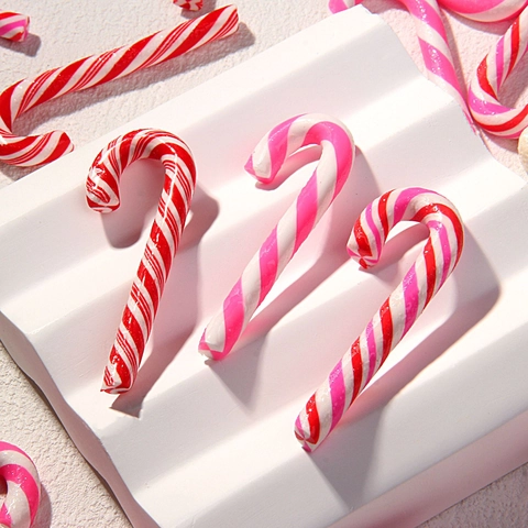 Polymer Clay Candy Cane Flatback DIY Jewelry Accessories For Christmas Hairpins Phone Case Decoration Festive Charms