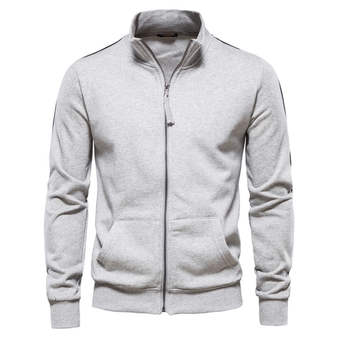 Men Stand Collar Zip Up Sweatshirt Cotton Polyester Fleece Lined Color Block Striped Casual Sport Long Sleeve Top