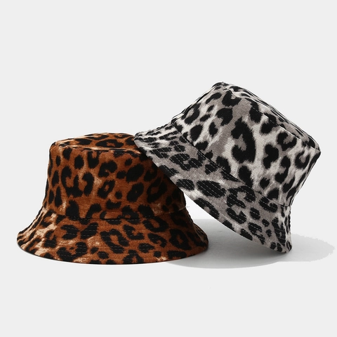 Leopard Print Bucket Hat Cotton Reversible Sun Protection Outdoor Casual Basin Cap For Women Men