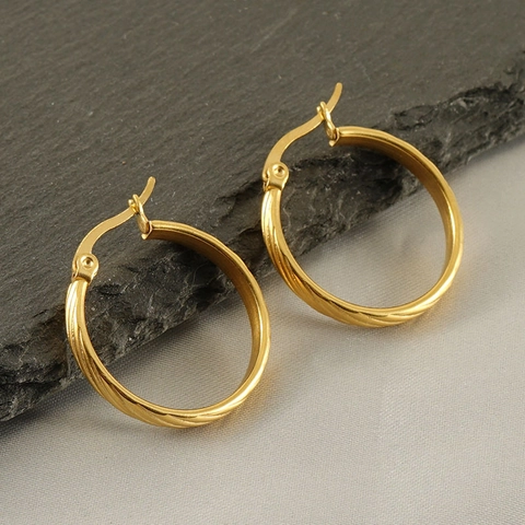 Boucles D'oreilles Créoles Torsadées Minimalistes Pour Femmes En Acier Inoxydable Plaqué Or 18 Carats Bijoux Spirales