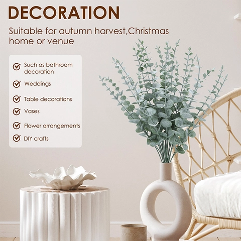 Artificial Eucalyptus Leaves Stems Faux Greenery Plastic Branches For Home Wedding Party Decor