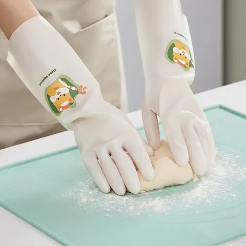 Household Cleaning Gloves Long Latex Waterproof Non-Slip For Kitchen Dishwashing Laundry Cartoon Animal Pattern