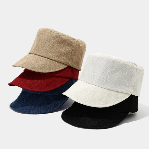 Vintage Katoen Linnen Cadet Cap Ademend Flat Top Militaire Hoed Zonbescherming Britse Stijl Equestrian Voor Dames Heren