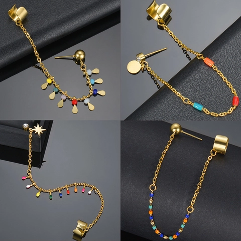 Collana Doppio Strato Orecchini Bracciale Acciaio Inossidabile 304 Placcato Oro Perle Colorate Stella Luna Geometrico