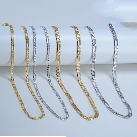 925 Sterling Silver Figaro Chain Necklace Gold White Gold Plated Italian Link Chain Only Without Pendant Unisex Jewelry