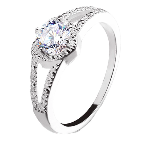 Anello Halo A Forma Di Cuore Zircone Taglio Tondo Lega Gambo Diviso Gioielli Da Sposa Scintillanti Per Donna
