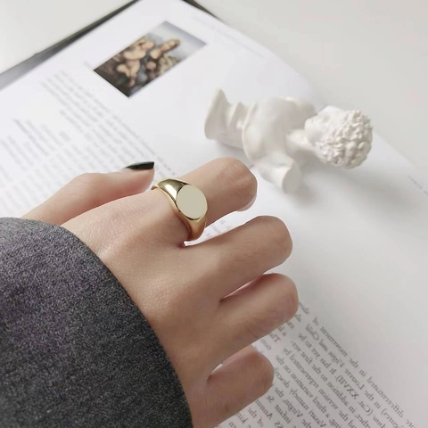 Anello A Sigillo Rotondo Superficie Piana Acciaio Al Titanio Lucidato Gioielli Di Moda Minimalisti Per Uomo E Donna