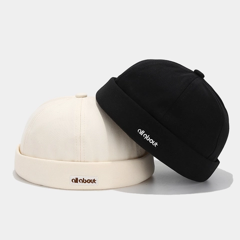 Vintage Docker Hat Baumwolle Randlos Miki Skullcap Verstellbar Buchstaben Stickerei Retro Streetwear Accessoire