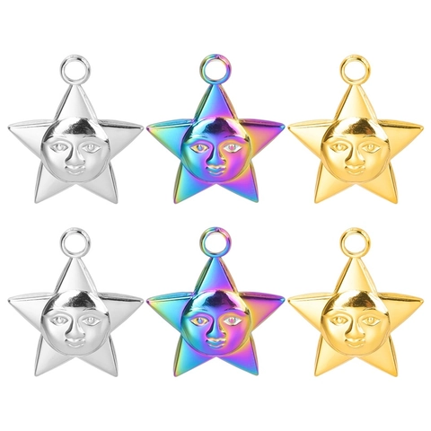 Collana con Ciondolo a Forma di Stella e Viso di Sole in Acciaio Inossidabile per Donna Oro Argento Arcobaleno Gioielli
