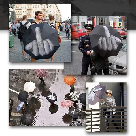 Paraguas Plegable Anti-UV Revestimiento Negro Resistente Al Viento Novedad Dedo Corazón Husky Impreso Sol Lluvia Portátil