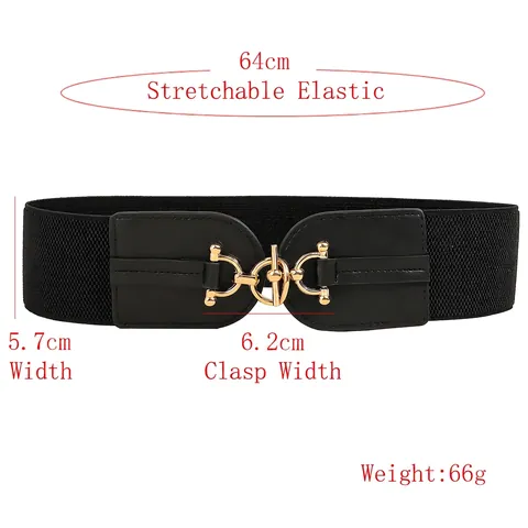 Cinturón Ancho Elástico de Moda Para Mujer Cuero PU Corsé Cinturilla Decorativo Hebilla de Bocado Fajín Extensible Para Vestidos Faldas Abrigos