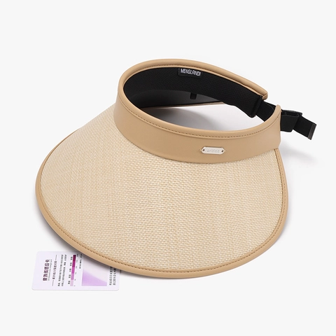 Visera Para Mujer Paja Trenzada Ala Ancha Protección UV Banda Cuero PU Ajustable Aire Libre Verano Playa Viaje